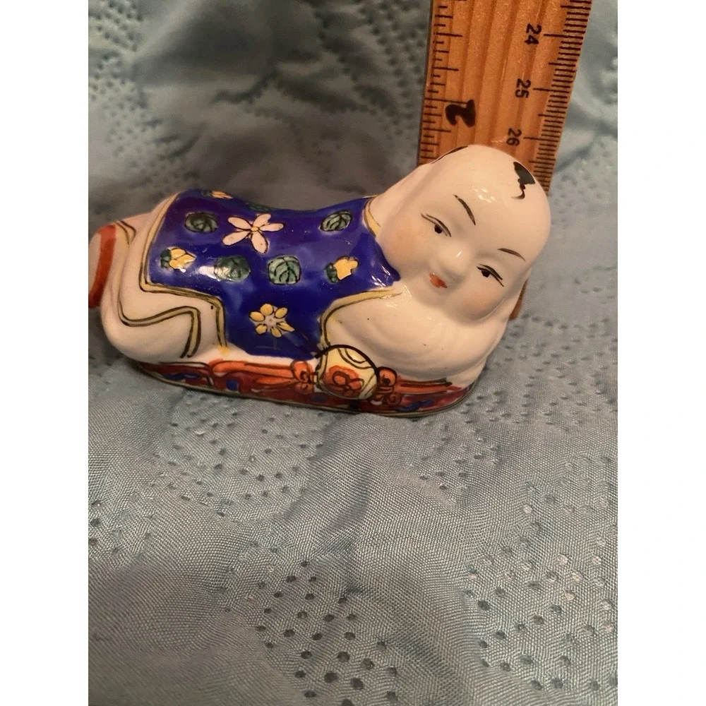 VTG Chinese Porcelain Famille Rose Baby Buddha Boy Figure Headrest Pillow 4